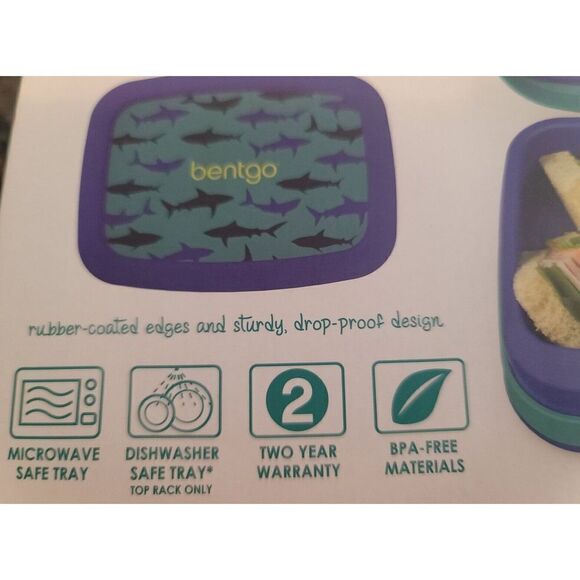 Bentgo Kids Lunch Box Bento-Styled Durable & Leak Proof Sharks NEW Blue Ages 3-7 - Picture 2 of 8